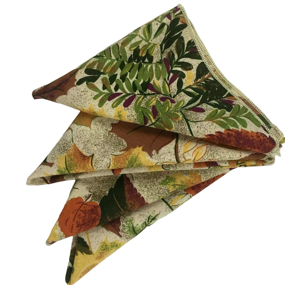 Set 4 Autumn Foliage Napkins Cotton Blend Avon Home Fashion Made in Spain 17"